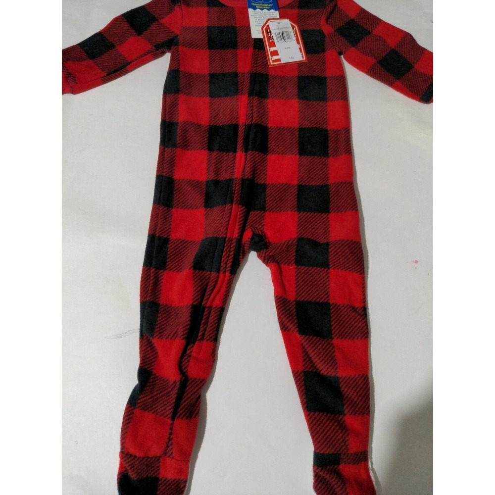 Holiday Fam Jams Boys Christmas Red/ Black Footed Sleeper Size 0-3 Months NEW